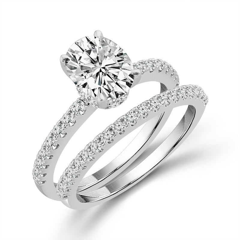 Diamond Bridal Set 1 1/2 ct tw Center OV 14k White Gold
