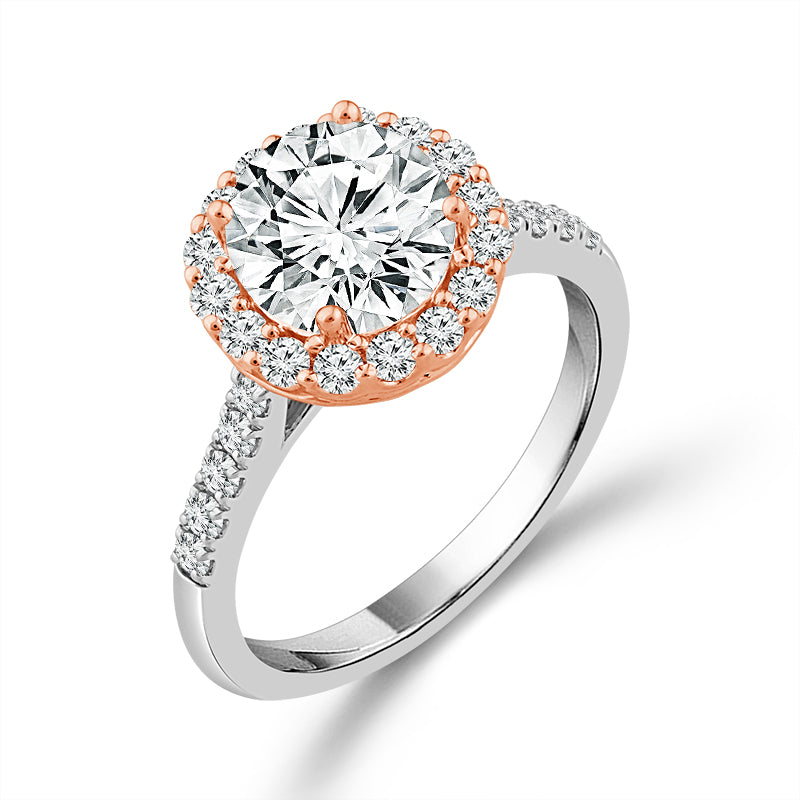 Diamond Bridal Ring 1 1/2 ct tw Center RD 14k White Gold+14k Rose Gold