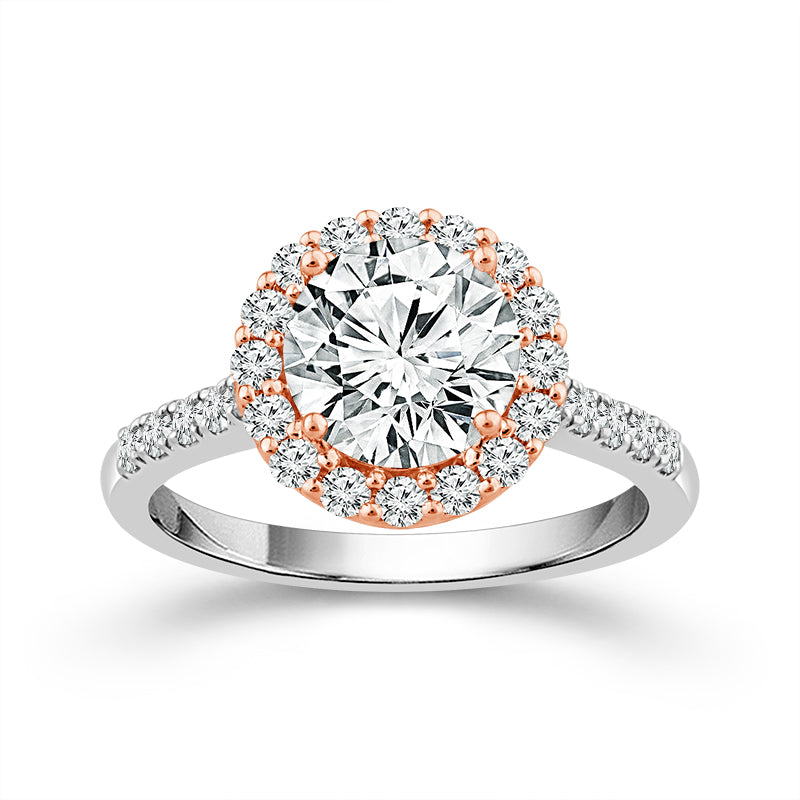 Diamond Bridal Ring 1 1/2 ct tw Center RD 14k White Gold+14k Rose Gold