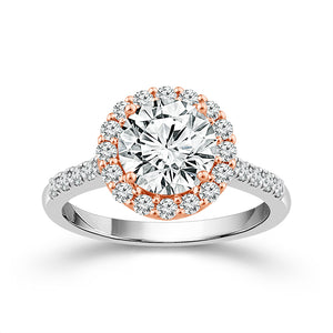 Diamond Bridal Ring 1 1/2 ct tw Center RD 14k White Gold+14k Rose Gold