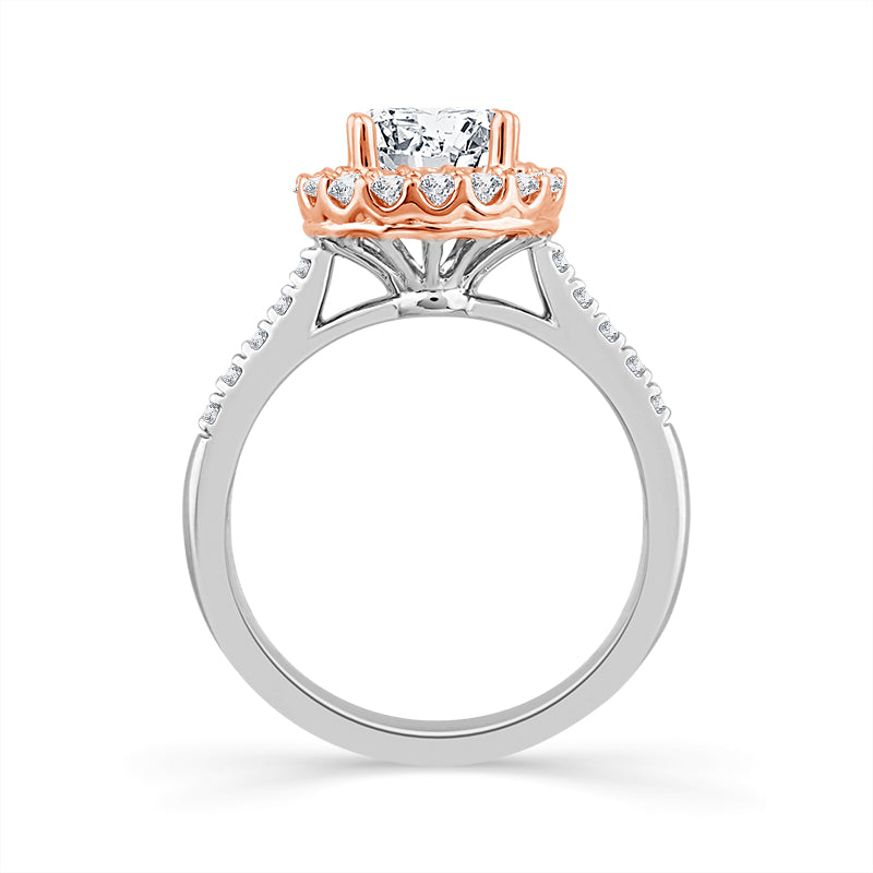 Diamond Bridal Ring 1 1/2 ct tw Center RD 14k White Gold+14k Rose Gold