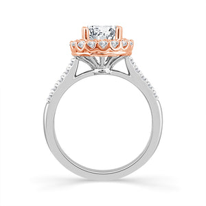 Diamond Bridal Ring 1 1/2 ct tw Center RD 14k White Gold+14k Rose Gold