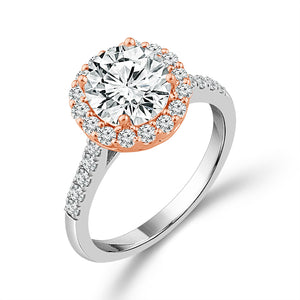 Diamond Bridal Ring 1 1/2 ct tw Center RD 14k White Gold+14k Rose Gold