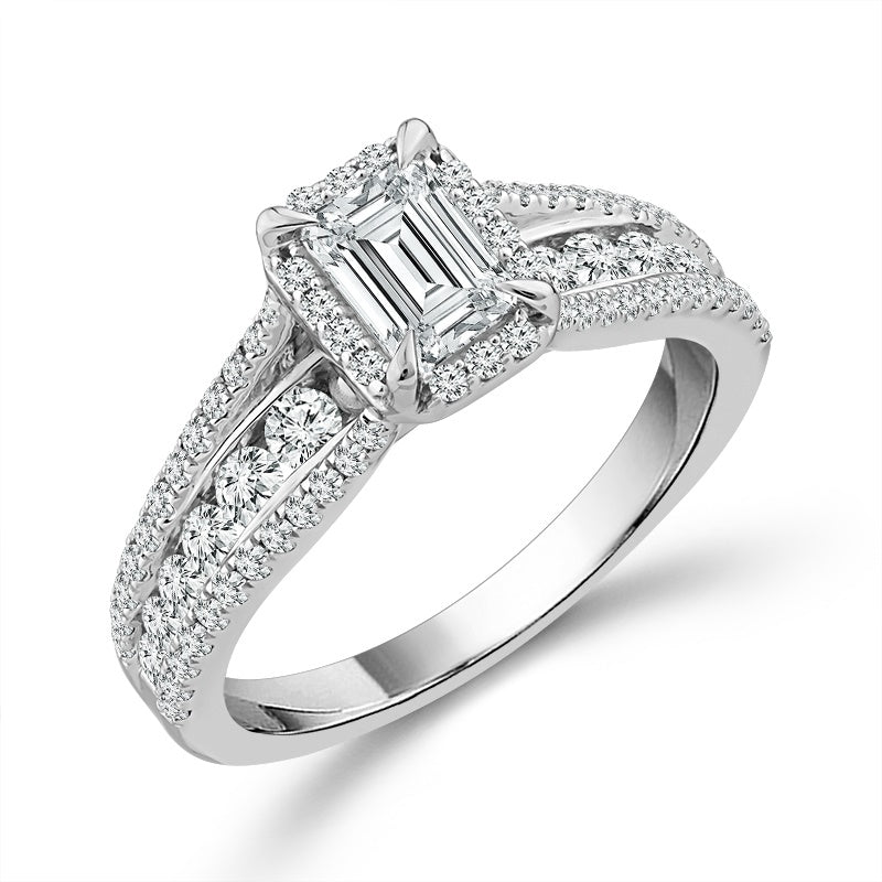 Diamond Bridal Ring 3/4 ct tw Center EM 14k White Gold