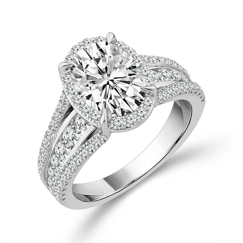 Diamond Bridal Ring 1 1/2 ct tw Center OV 14k White Gold