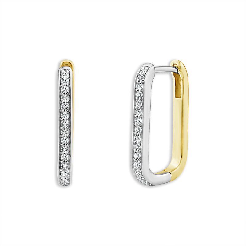 Diamond Hoops Earrings 0.13 ct tw 10k Yellow Gold+10k White Gold