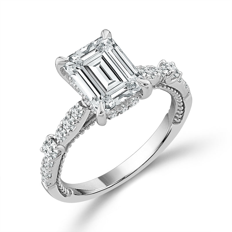 Diamond Engagement Ring 0.50 ct tw Center Emerald 14k White Gold
