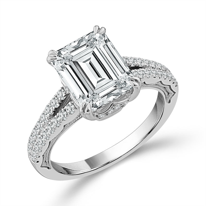 Diamond Engagement Ring 0.40 ct tw Center Emerald 14k White Gold
