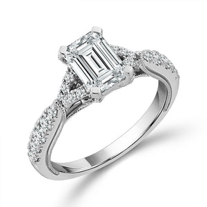 Diamond Engagement Ring 0.40 ct tw Center Emerald 14k Yellow Gold
