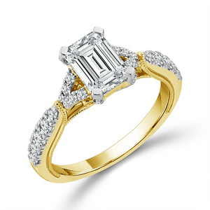 Diamond Engagement Ring 0.40 ct tw Center Emerald 14k Yellow Gold