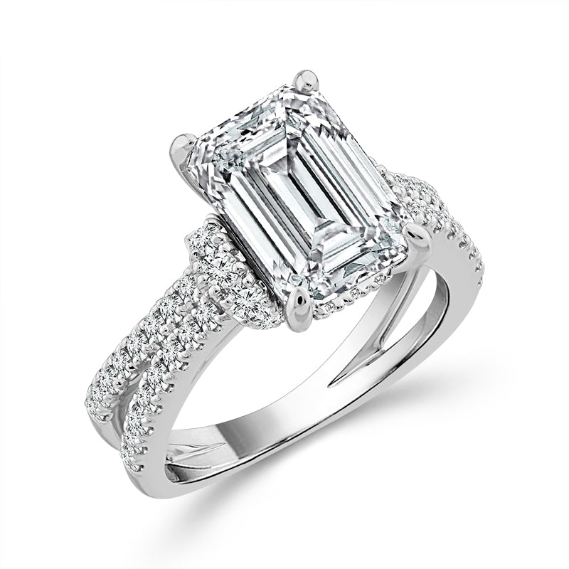 Diamond Engagement Ring 0.75 ct tw Center Emerald 14k White Gold