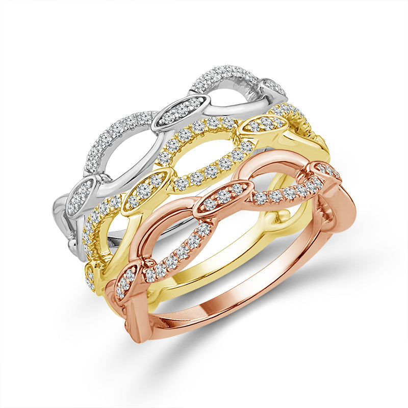 Diamond Band 0.33 ct tw 14k White Gold+14k Yellow Gold+14k Rose Gold