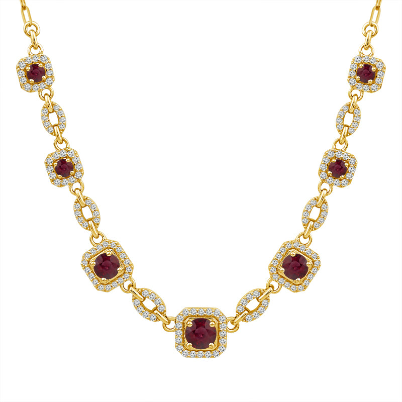 Diamond And Ruby Fashion Necklace 0.75 ct tw 14k Yellow Gold