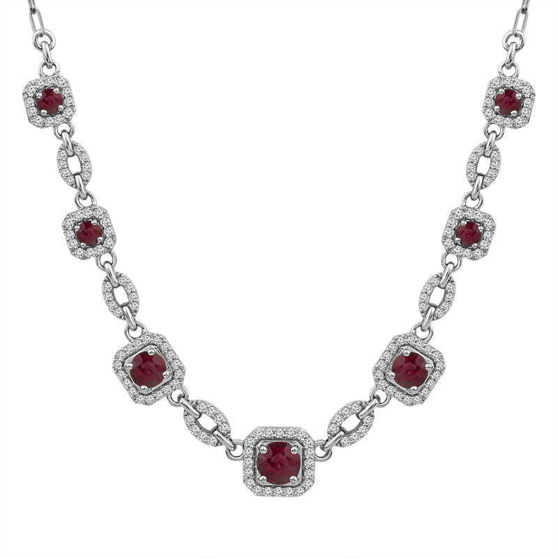 Diamond And Ruby Fashion Necklace 0.75 ct tw 14k Yellow Gold