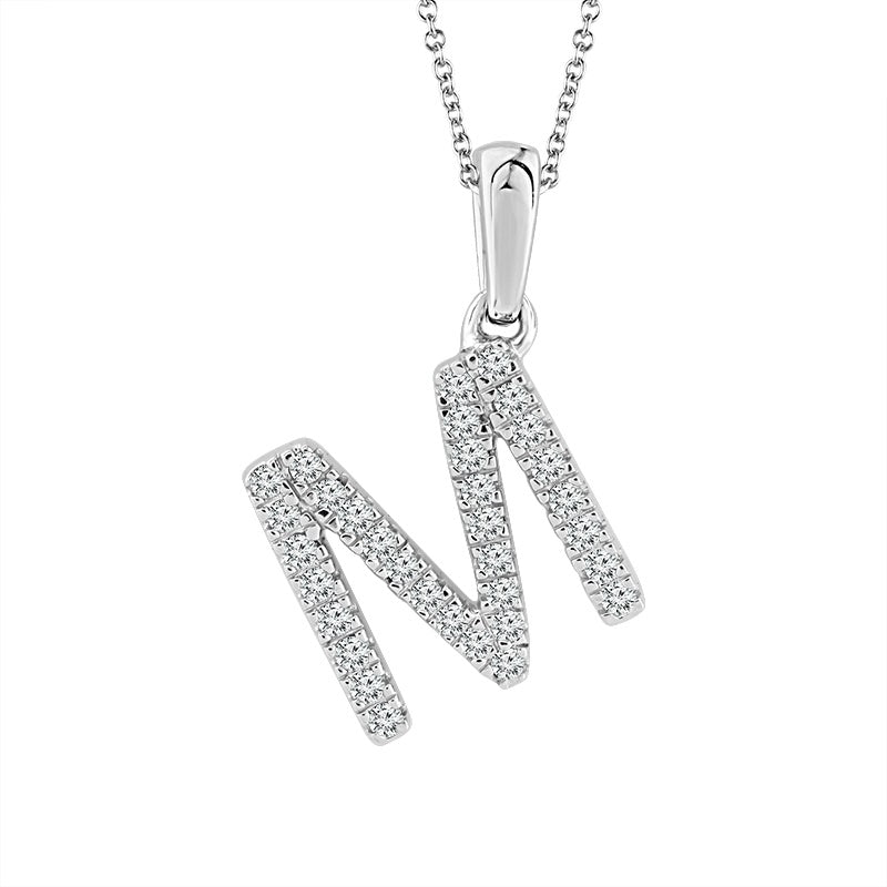 Diamond "M" Initial Pendant 14K White Gold