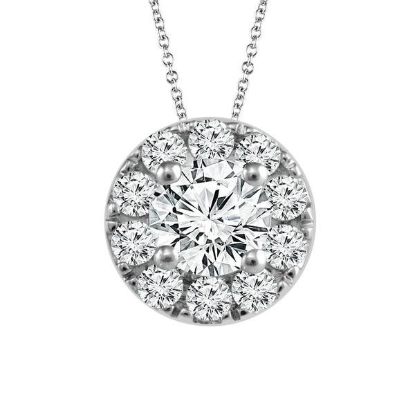 Diamond Halo Pendant 0.75 ct tw 14k White Gold