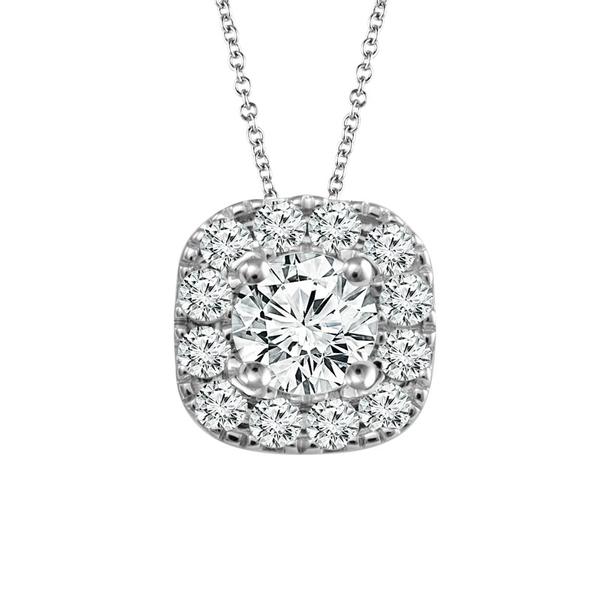 Diamond Halo Pendant 0.75 ct tw 14k White Gold