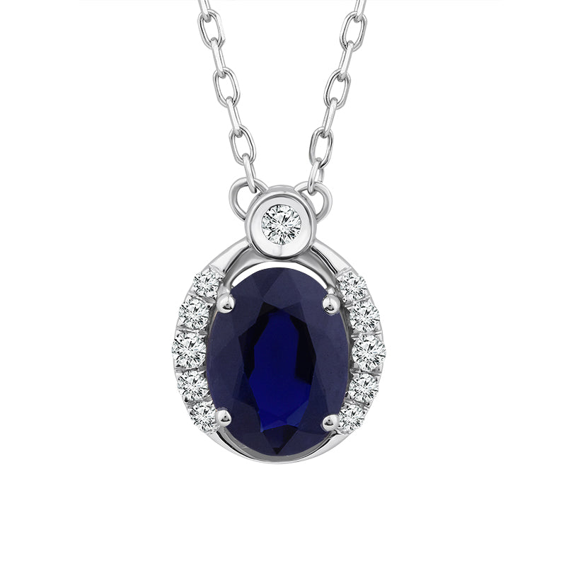 Diamond And Sapphire Fashion Pendant 0.10 ct tw 14k White Gold