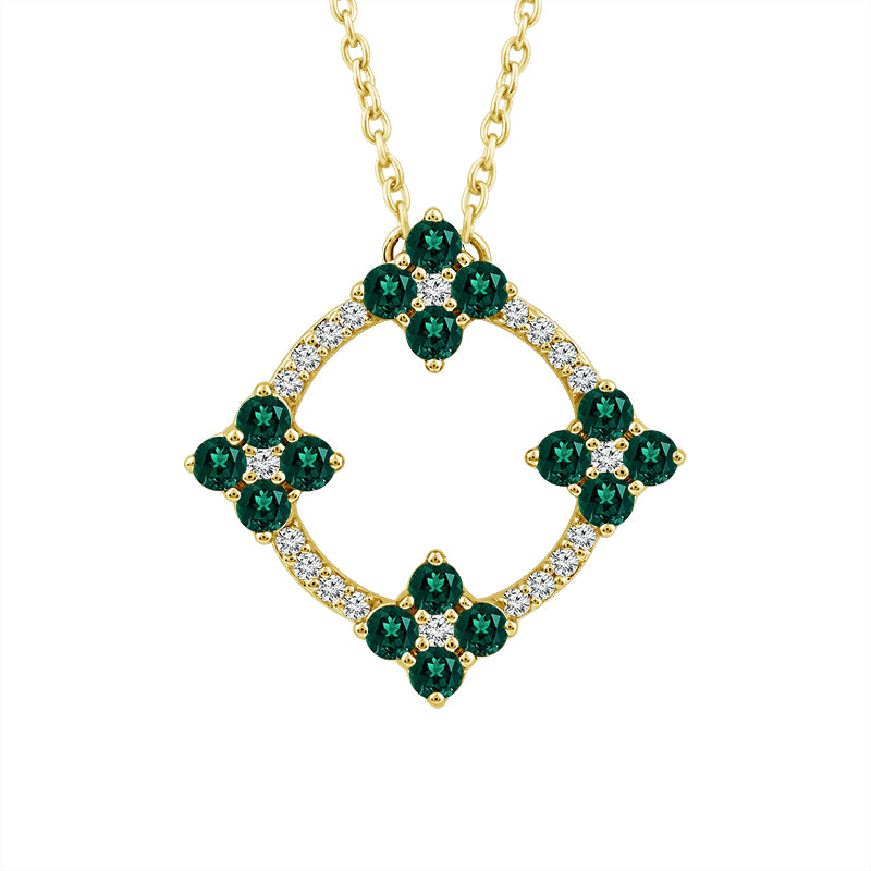 Diamond And Emerald Fashion Pendant 0.10 ct tw 14k Yellow Gold
