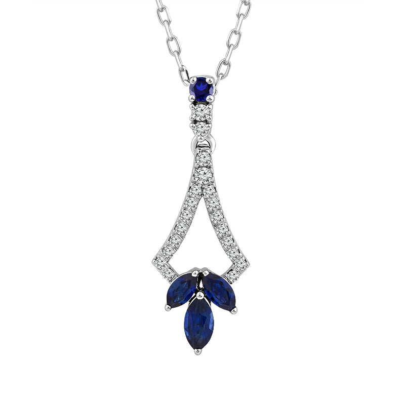 Diamond And Sapphire Fashion Pendant 0.10 ct tw 14k White Gold