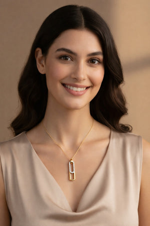 14K Two-Tone Gold Diamond Pavé Link Pendant Necklace