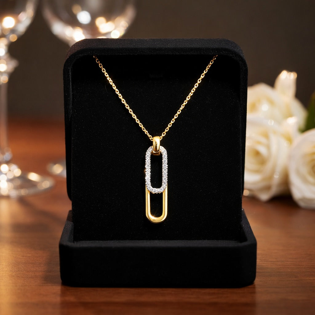 14K Two-Tone Gold Diamond Pavé Link Pendant Necklace
