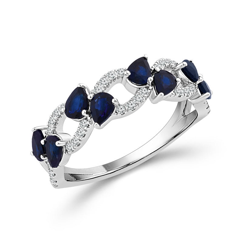 Diamond And Sapphire Band 0.17 ct tw 14K White Gold