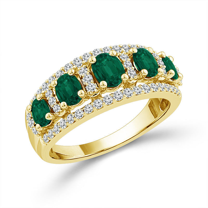 Diamond And Emerald Band 0.40 ct tw 14K Yellow Gold
