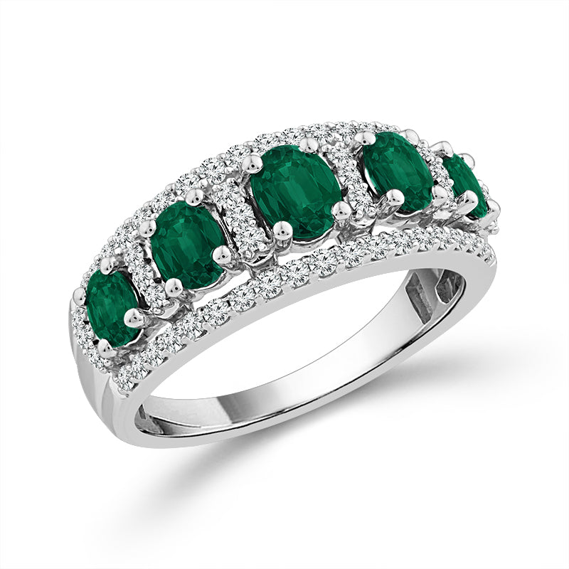 Diamond And Emerald Band 0.40 ct tw 14K Yellow Gold