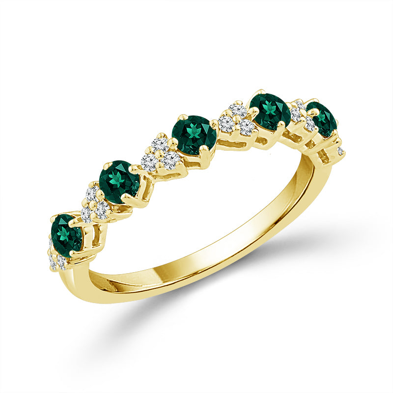 Diamond And Emerald Band 0.13 ct tw 14K Yellow Gold