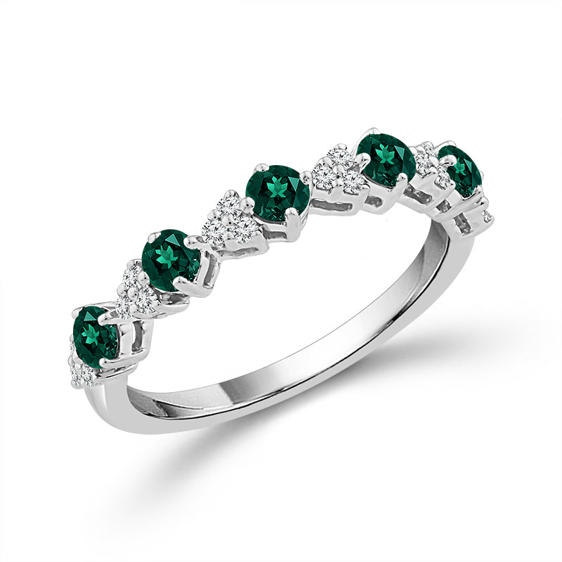 Diamond And Emerald Band 0.13 ct tw 14K Yellow Gold