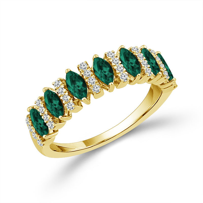 Diamond And Emerald Band 0.17 ct tw 14K Yellow Gold