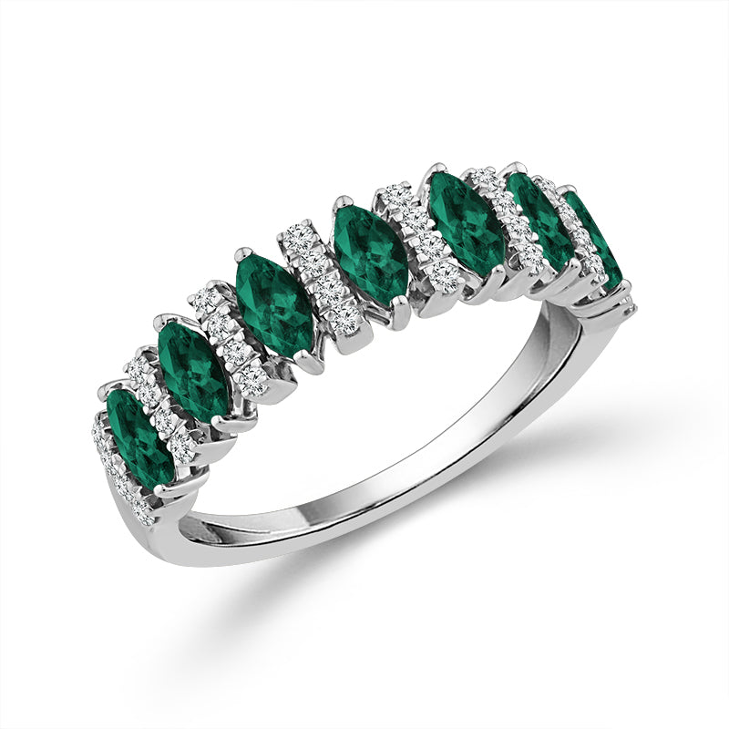 Diamond And Emerald Band 0.17 ct tw 14K Yellow Gold