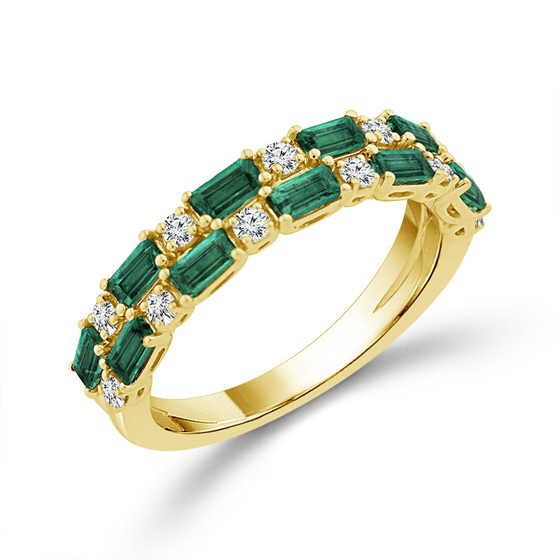 Diamond And Emerald Band 0.20 ct tw 14K Yellow Gold
