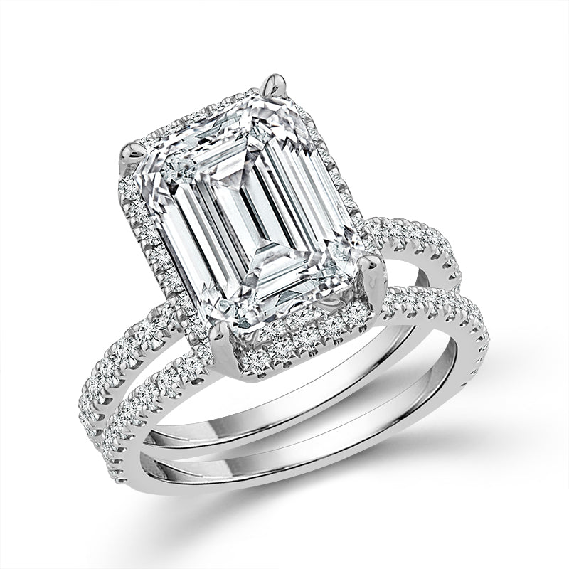 Diamond Bridal Set 1 ct tw Center Emerald 14k White Gold