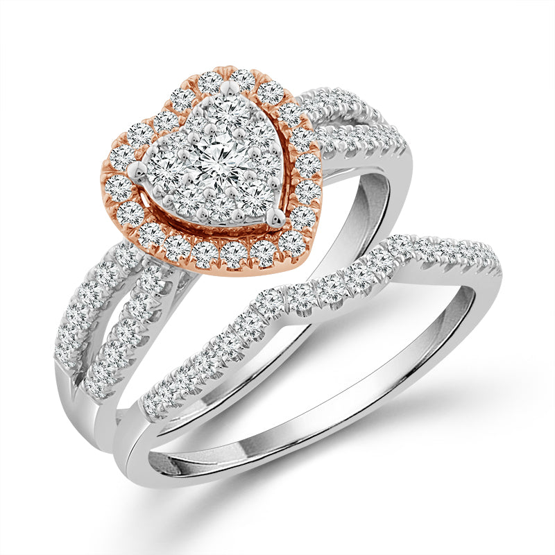 Diamond Bridal Set 0.75 ct tw 10k White Gold+10k Rose Gold