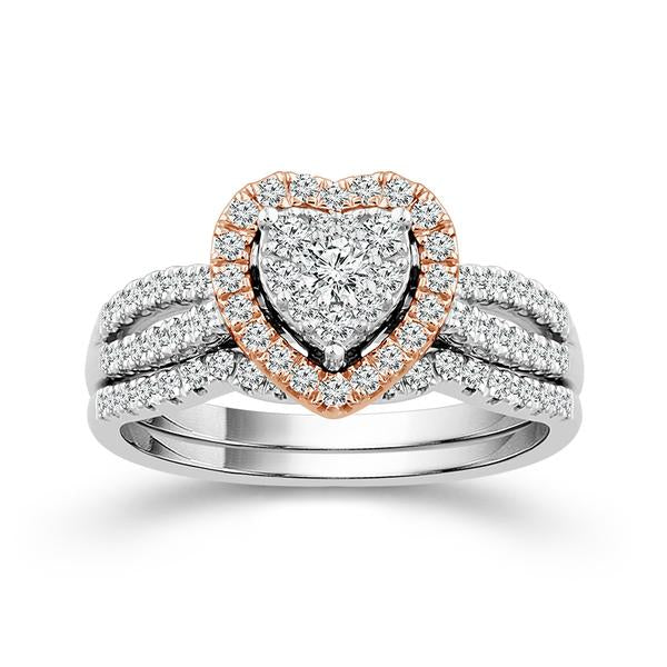 Diamond Bridal Set 0.75 ct tw 10k White Gold+10k Rose Gold