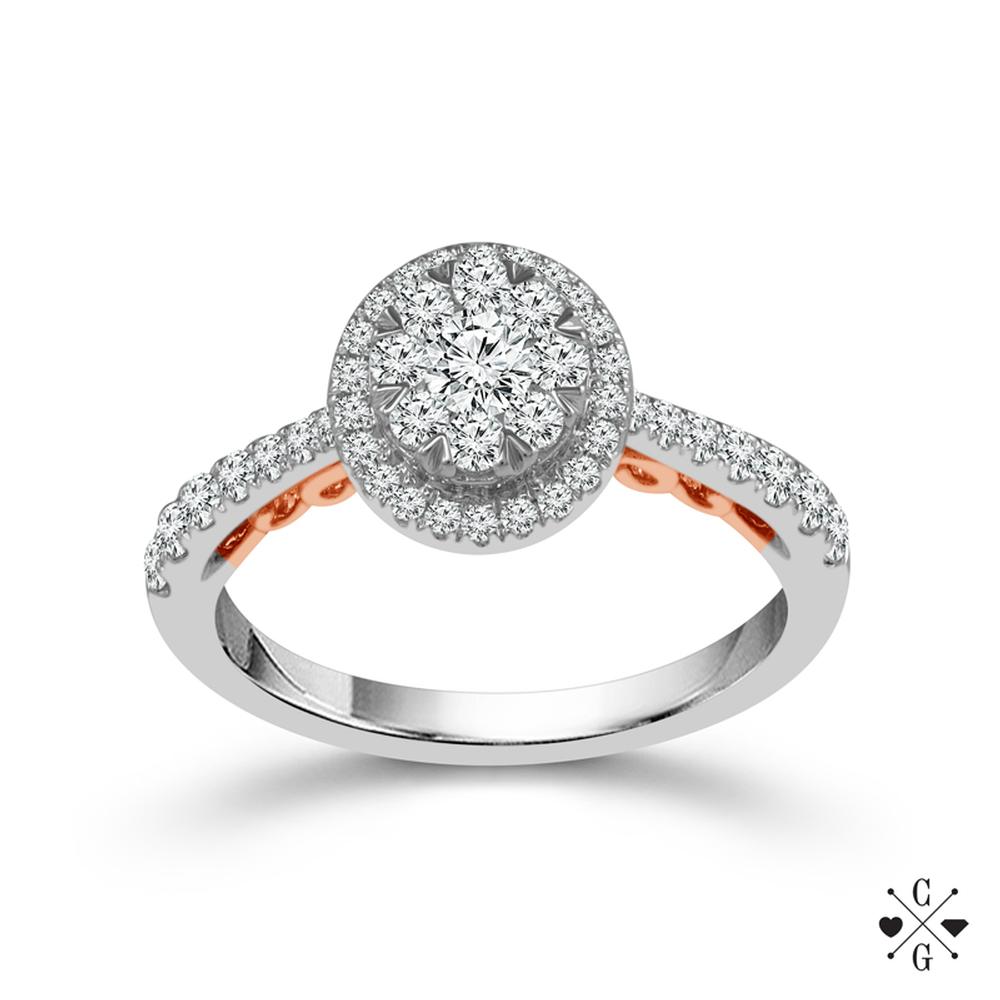 Diamond Engagement Ring 0.75 ct tw 14k White Gold+14k Rose Gold