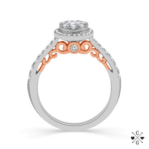 Diamond Engagement Ring 0.75 ct tw 14k White Gold+14k Rose Gold