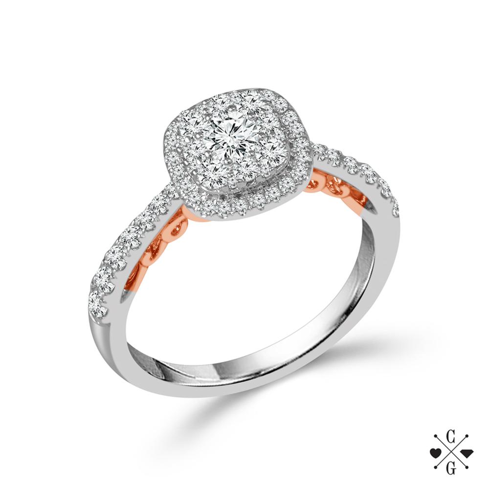 Diamond Engagement Ring 0.75 ct tw 14k White Gold+14k Rose Gold
