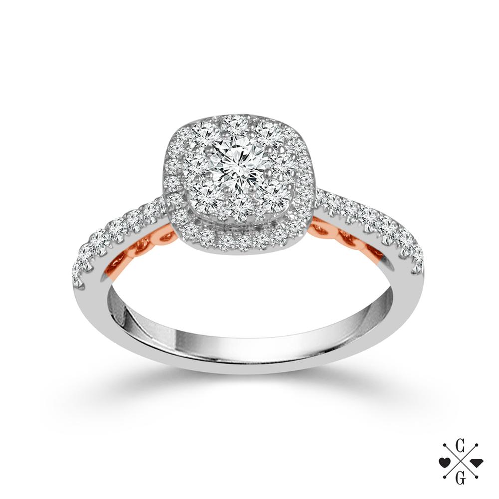 Diamond Engagement Ring 0.75 ct tw 14k White Gold+14k Rose Gold
