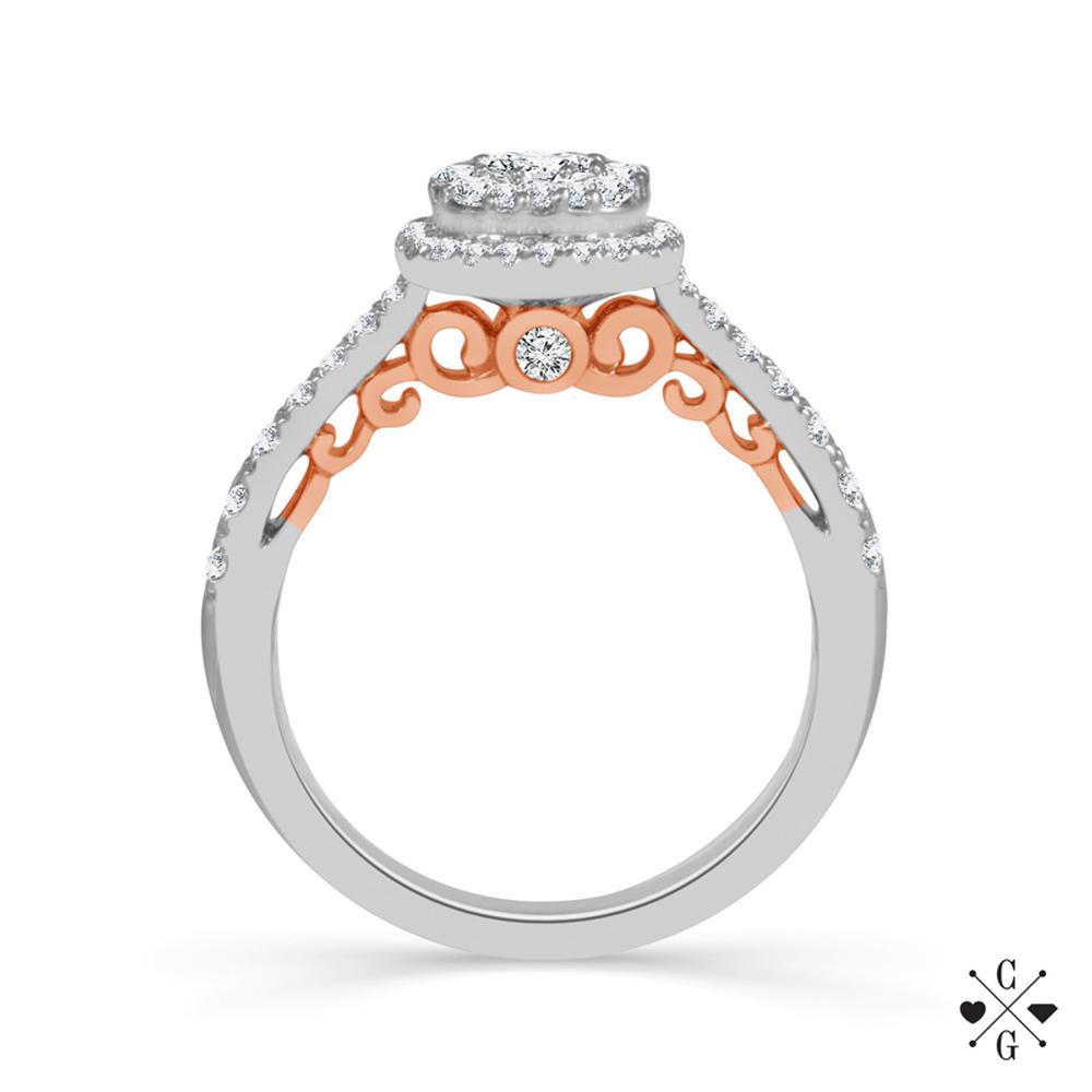 Diamond Engagement Ring 0.75 ct tw 14k White Gold+14k Rose Gold