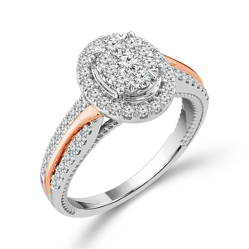 Diamond Engagement Ring 0.75 ct tw 14k White Gold+14k Rose Gold