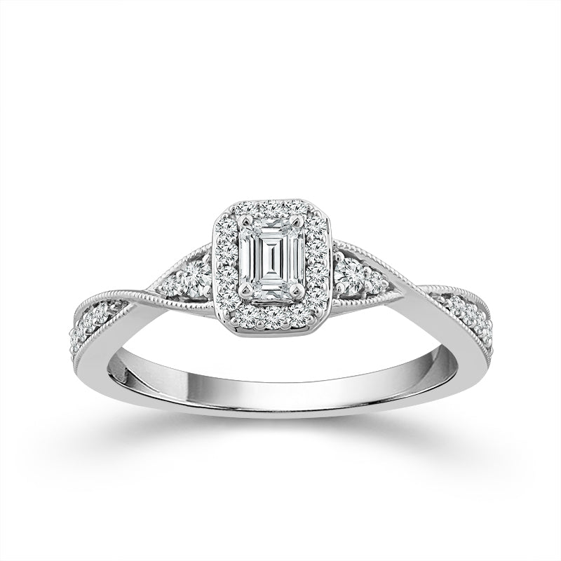 Diamond Engagement Ring 0.40 ct tw Emerald 14k White Gold