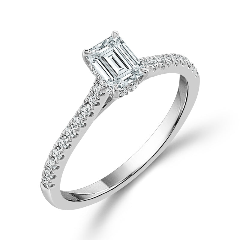 Diamond Engagement Ring 0.77 ct tw Emerald round 14k White Gold