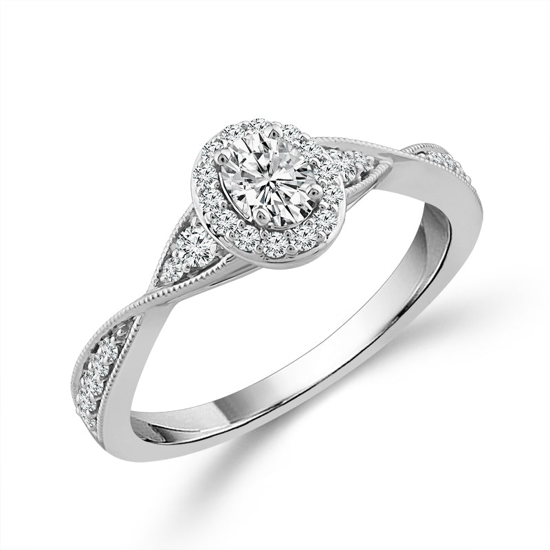Diamond Engagement Ring 0.78 ct tw Oval round 14k White Gold
