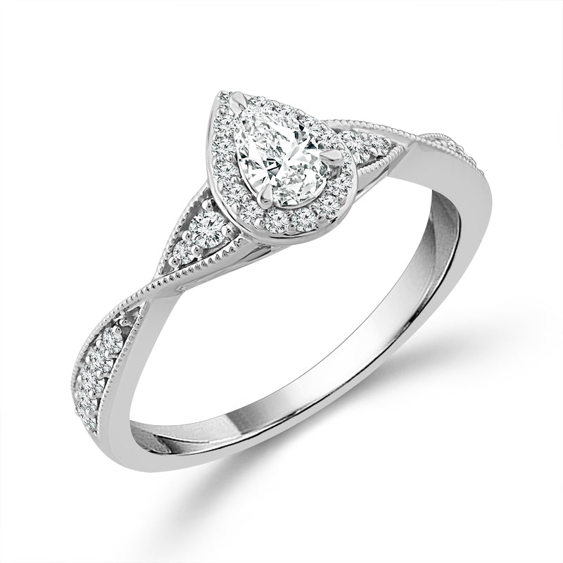 Diamond Engagement Ring 0.78 ct tw Pear round 14k White Gold