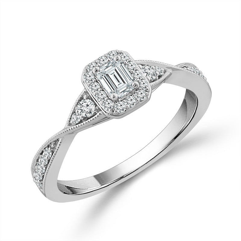 Diamond Engagement Ring 0.78 ct tw Emerald round 14k White Gold