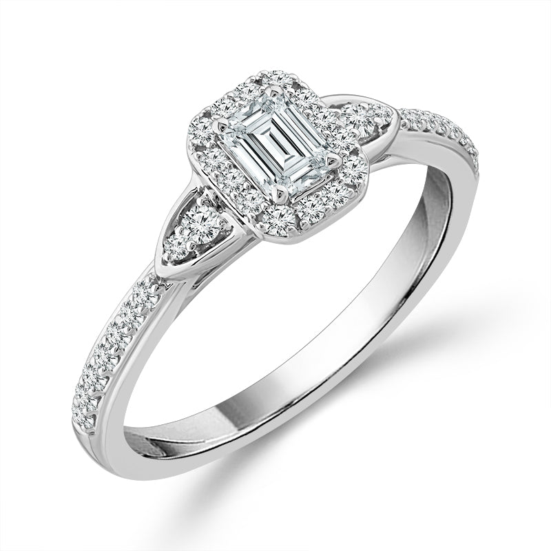 Diamond Engagement Ring 0.78 ct tw Emerald round 14k White Gold