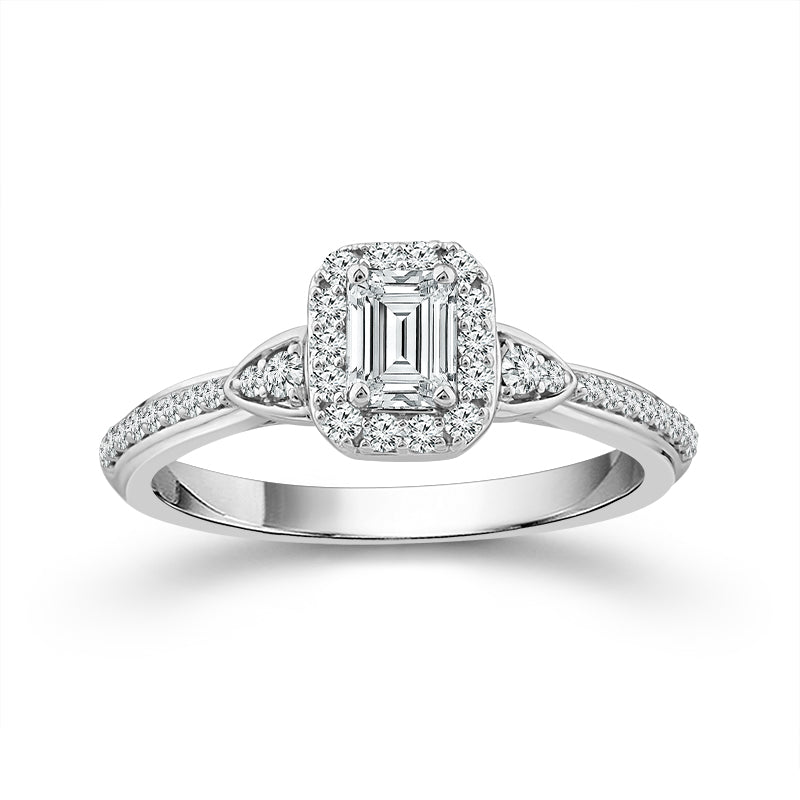 Diamond Engagement Ring 0.78 ct tw Emerald round 14k White Gold